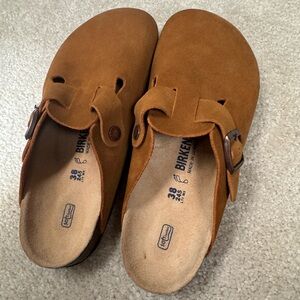 Brown suede Birkenstock clogs
